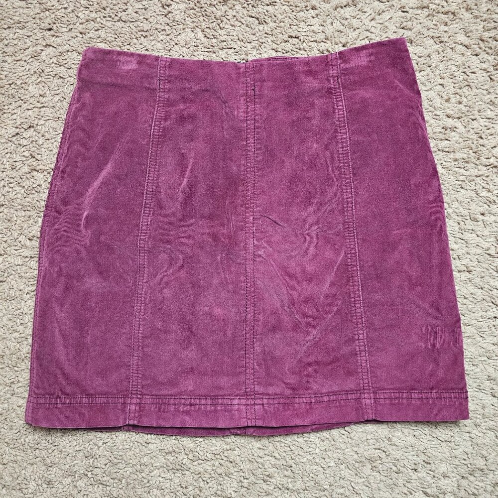 Free People Corduroy Skirt Womens 10 Red Mini Fitted Zip Up Style Stretch Boho